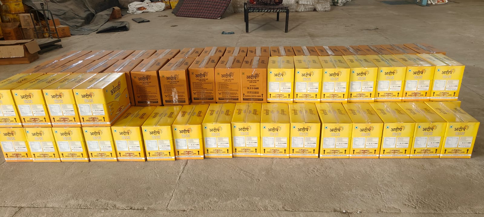 adeep mustard oil boxes ready for dispatch